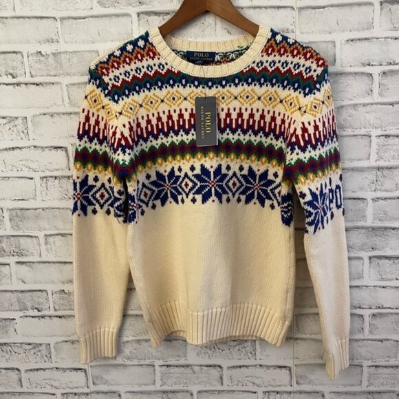 NWT! Boy’s POLO Ralph Lauren snowflake cotton & wool blend sweater Lg (14/16) - Picture 1 of 6